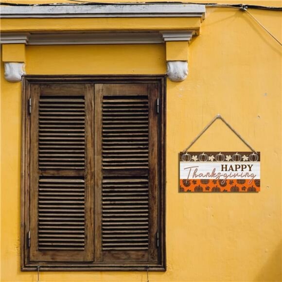 Maple Leaf Pumpkin Fall Happy Thanksgiving Hanging Sign Wooden Home Decor - Picture 5 of 6